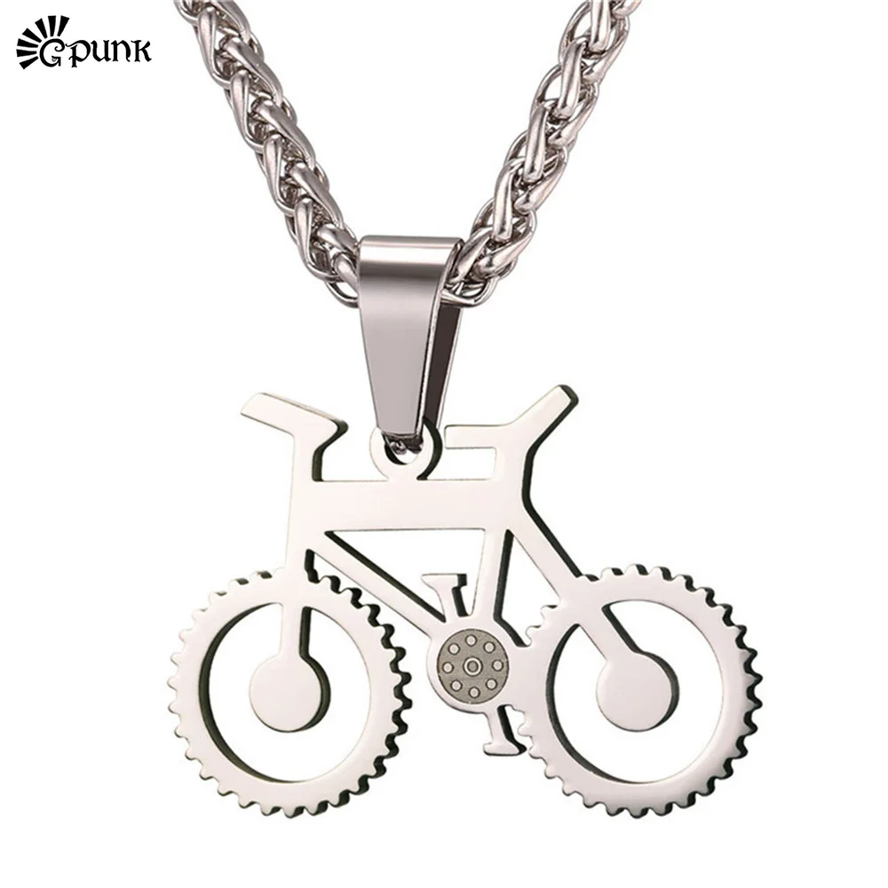 Black Bicycle Necklaces With 55cm 316l Stainless Steel Chain Necklaces