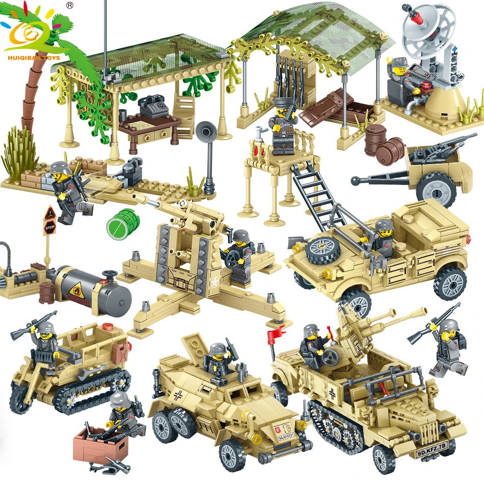 

HUIQIBAO TOYS 1764pcs Field Army Soldier Trucks Building Blocks For Children Compatible Legoingly Military WW2 Weapon Gun Bricks