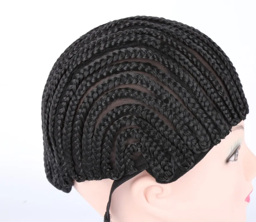 Black Crochet Synthetic Braids Wig Cap For Making Wig With Adjustable Strap Glueless Weaving Caps Wig Cap Hairnet