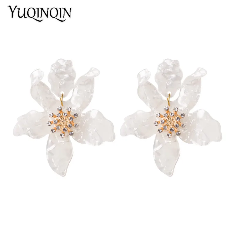 Trendy Big Acrylic Drop Earrings for Women Statement Vintage Wedding Party Earrings Fashion Jewelry Dangle Flowers Brincos