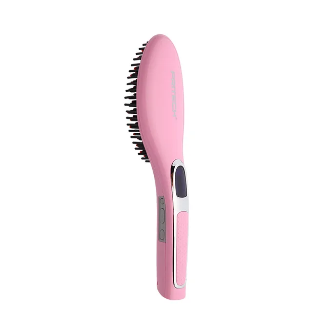 PRITECH Керамическая электрическая щетка для волос выпрямитель для волос Выпрямление плоского железа гребень цифровой контроль нагрев волос инструмент для укладки - Цвет: Pink