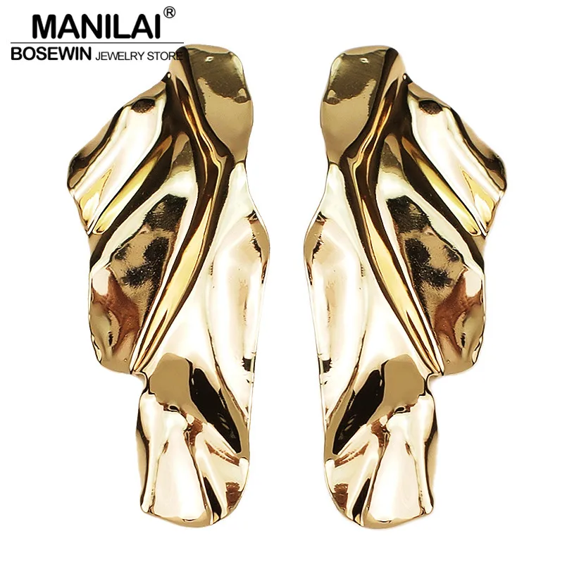 MANILAI Irregular Metal Stud Earrings For Women Fashion Statement Big Earrings Jewelry Gift Gold Color 2023 Accessories