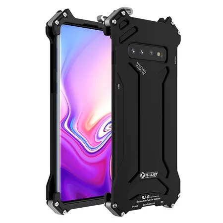 Black R-JUST CNC самолет алюминиевый бампер чехол для samsung Galaxy S10 Plus S10e S10 противоударный металлический каркас задняя крышка чехол s - Цвет: Black