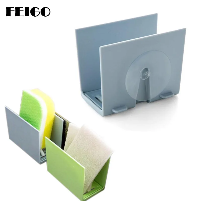 

FEIGO 1Pcs Soap Sponge Drain Rack Kitchen Sucker Storage Wall Mounted type Bath Storage Box Soap bar Holder Kitchen Storage F627