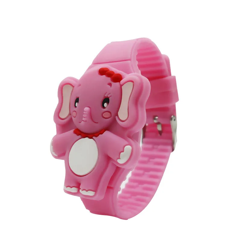 Детские светодиодные электронные часы для девочек и мальчиков, силиконовый ремешок, флип-кейс с изображением слона, наручные часы, прекрасный подарок TT@ 88 - Цвет: Розовый