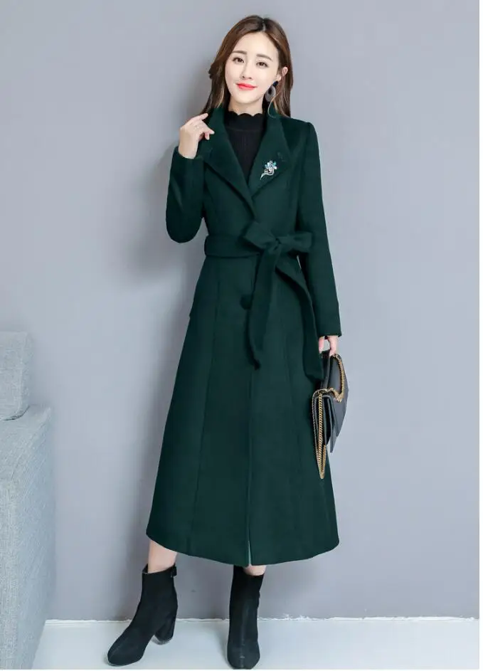 Women Maxi Coat Long Sleeve Single Breasted Belted Woolen Coat -in Wool ...