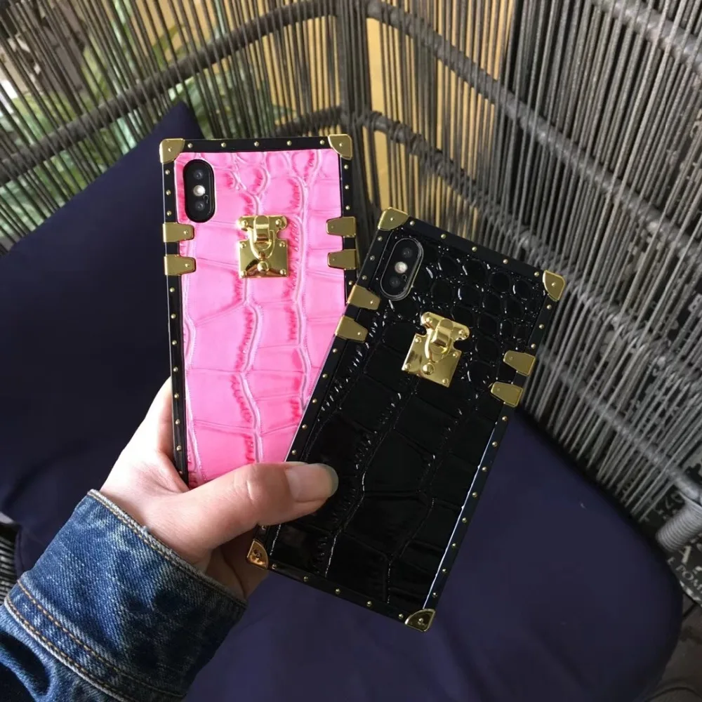 

Crocodile Skin Pattern Gold Button Case For iPhone X XR Xs Max 8 8plus 7 7plus Soft PU back cover For iPhone 6 6S Plus