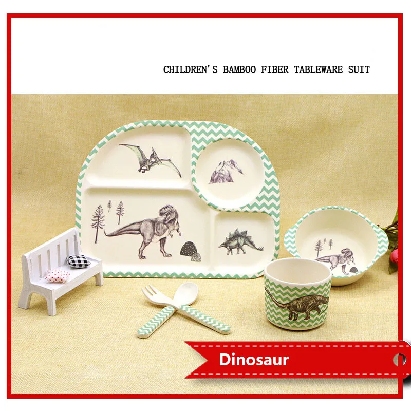 

5Pcs/Set Bamboo fiber Baby Dishes Tableware Dinnerware Set Baby Feeding Set Tableware For Children