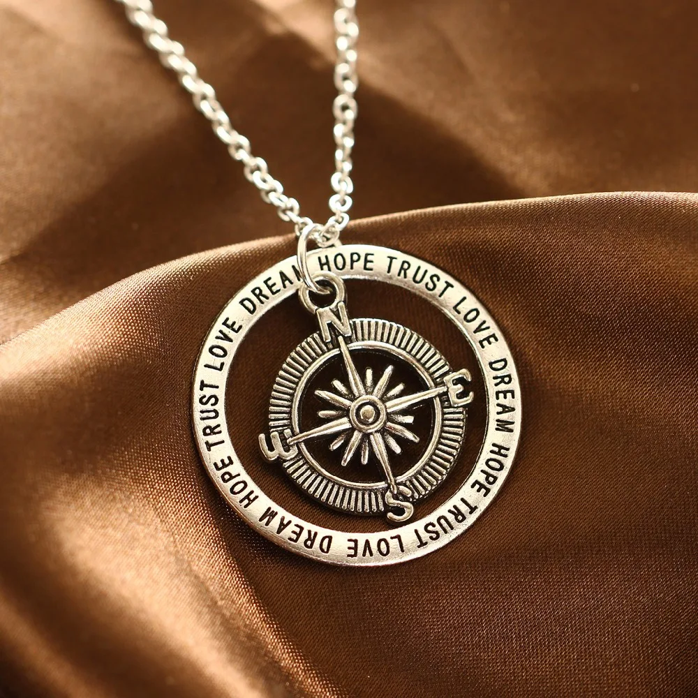 Bespmosp компас любовь мечта надеюсь доверие круг Шарм цепь ожерелье с подвеской «СемьЯ» ювелирные изделия для лучших друзей персонализированные подарки Горячие