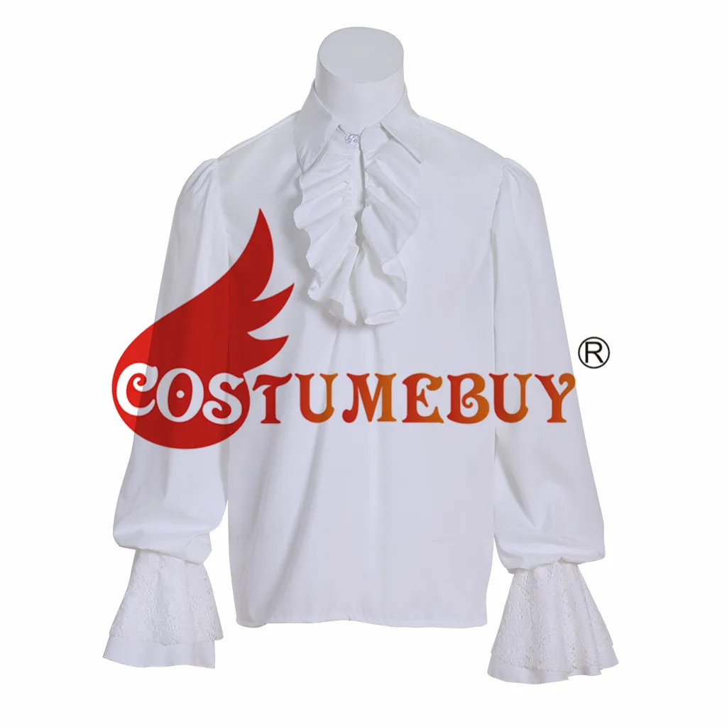 CostumeBuy Средневековая мужская Пиратская блуза рококо Ретро рубашка с оборками викторианская рубашка Тудор принц L920 - Цвет: White