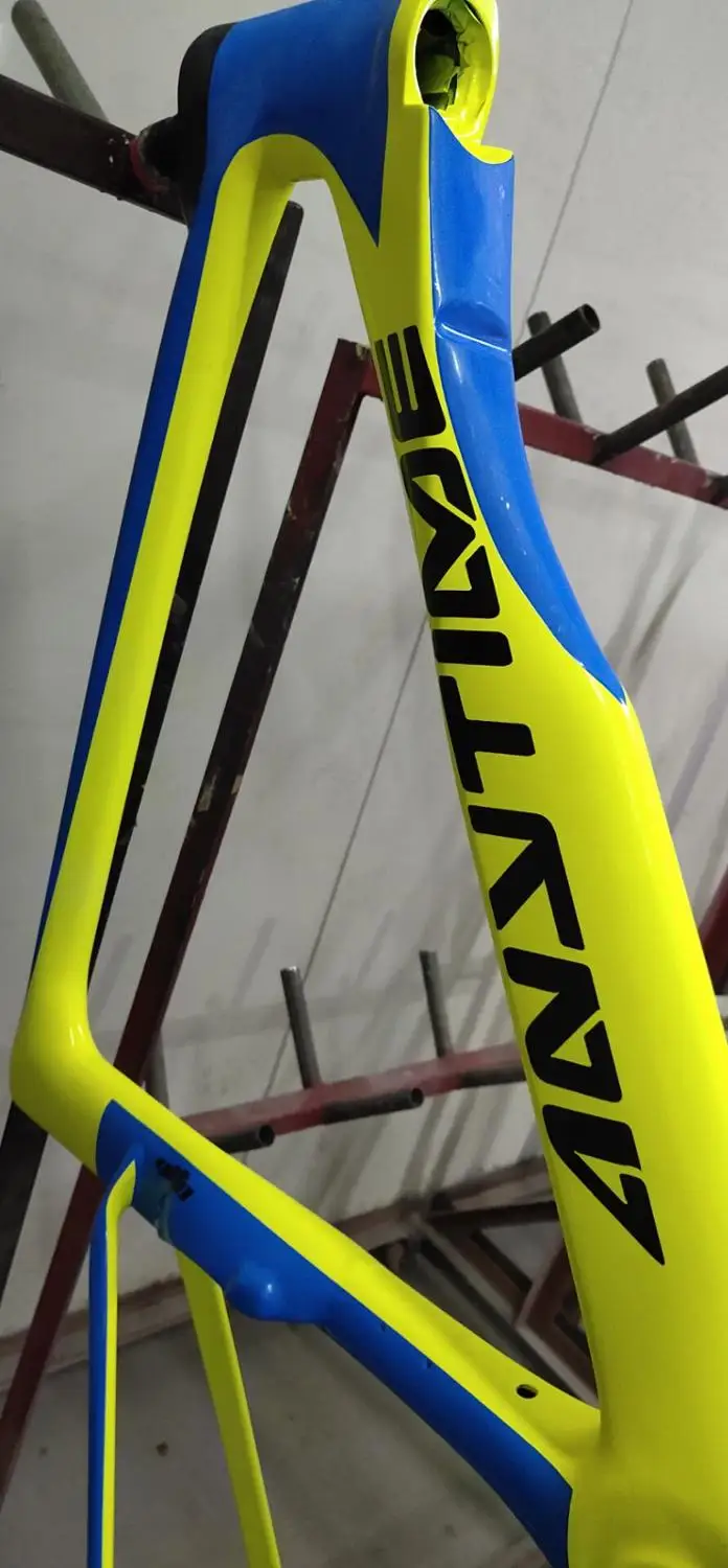

accept custom carbon bike frame yellow blue bicycle frameset + v breaks+seatpost+handlebar+frok road carbon frame with stock