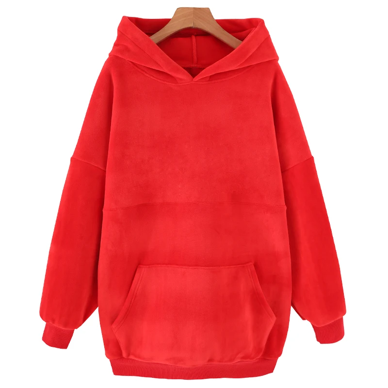 

New Hot Sale Women Casual Flannel Full Sleeve Solid Color Pullover O Neck Hoodie Free Shipping TSD-010