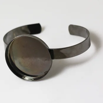 

Blank Open Bangle Findings with Round Deep Wall Bezel Cabochon Base Cuff Bangle Bracelet DIY Settings Gunmetal Black tone Plated