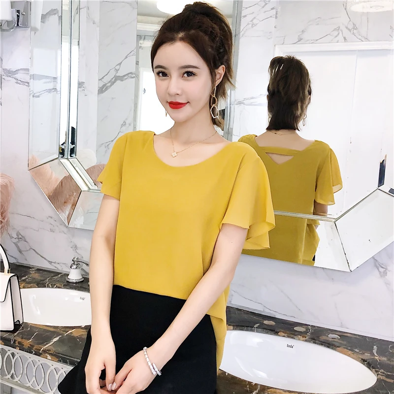 New product Women's blouse 2019 Summer Slim Short sleeve Chiffon shirt V-neck Casual blouse Plus Size Loose Female Tops New product Women's blouse 2019 Summer Slim Short sleeve Chiffon shirt V-neck Casual blouse Plus Size Loose Female Tops