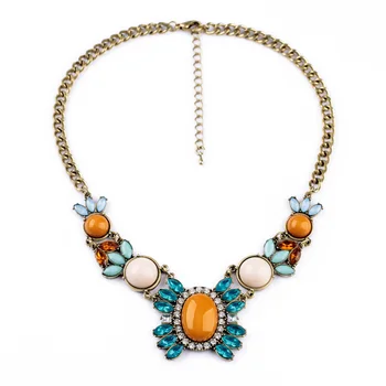 

Bulk Price 2014 New Colorful Jewelry of the Most PopularResin Flower Shiny Gold Color Pendant Necklace