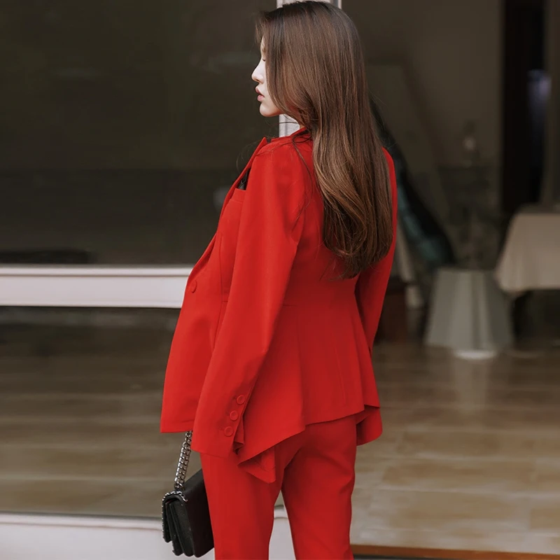 summer new fashion women Red office work collar ol shirt dress Blazer