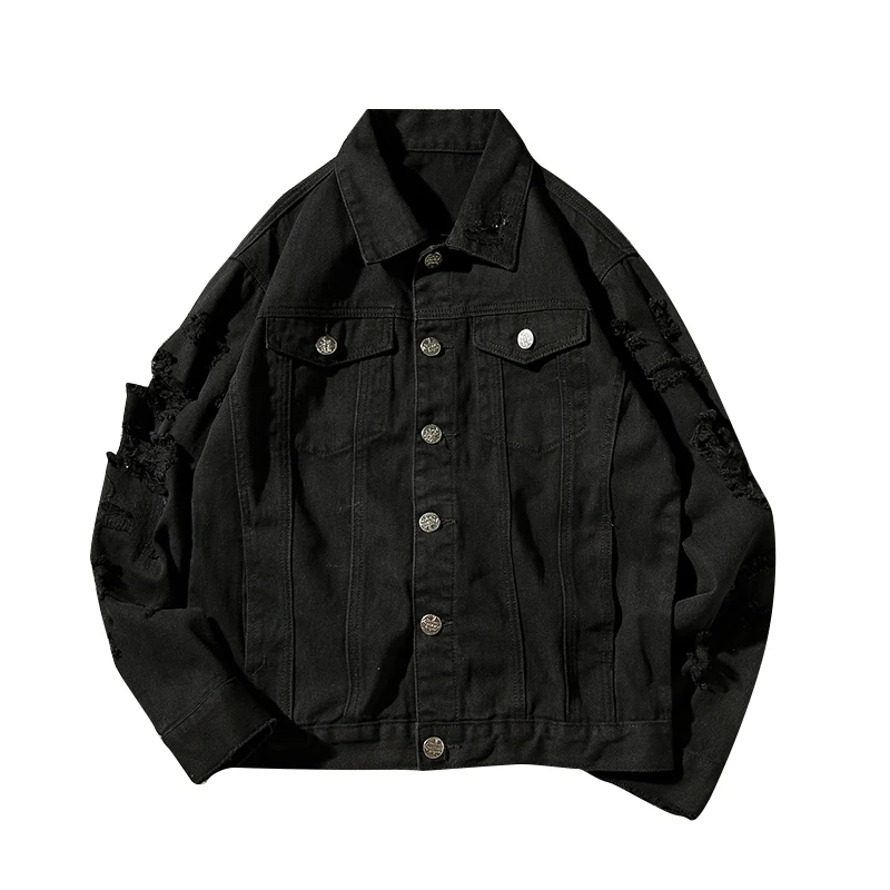 Men's Denim Jacket Retro washing frayed Classic Lapel Ripped Distressed Denim Coat Male Men's Denim Jacket Retro washing frayed Classic Lapel Ripped Distressed Denim Coat Male