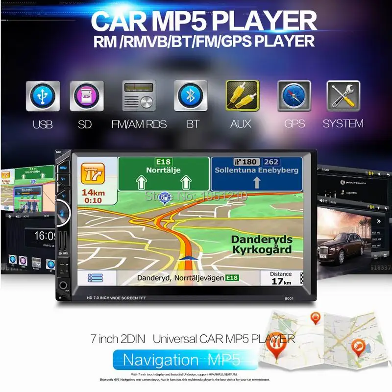 

Ouchuangbo 2 Din 7 inch Car MP5 Multimedia Video Player Audio Stereo Radio with GPS navi BT RDS USB Russia spanish