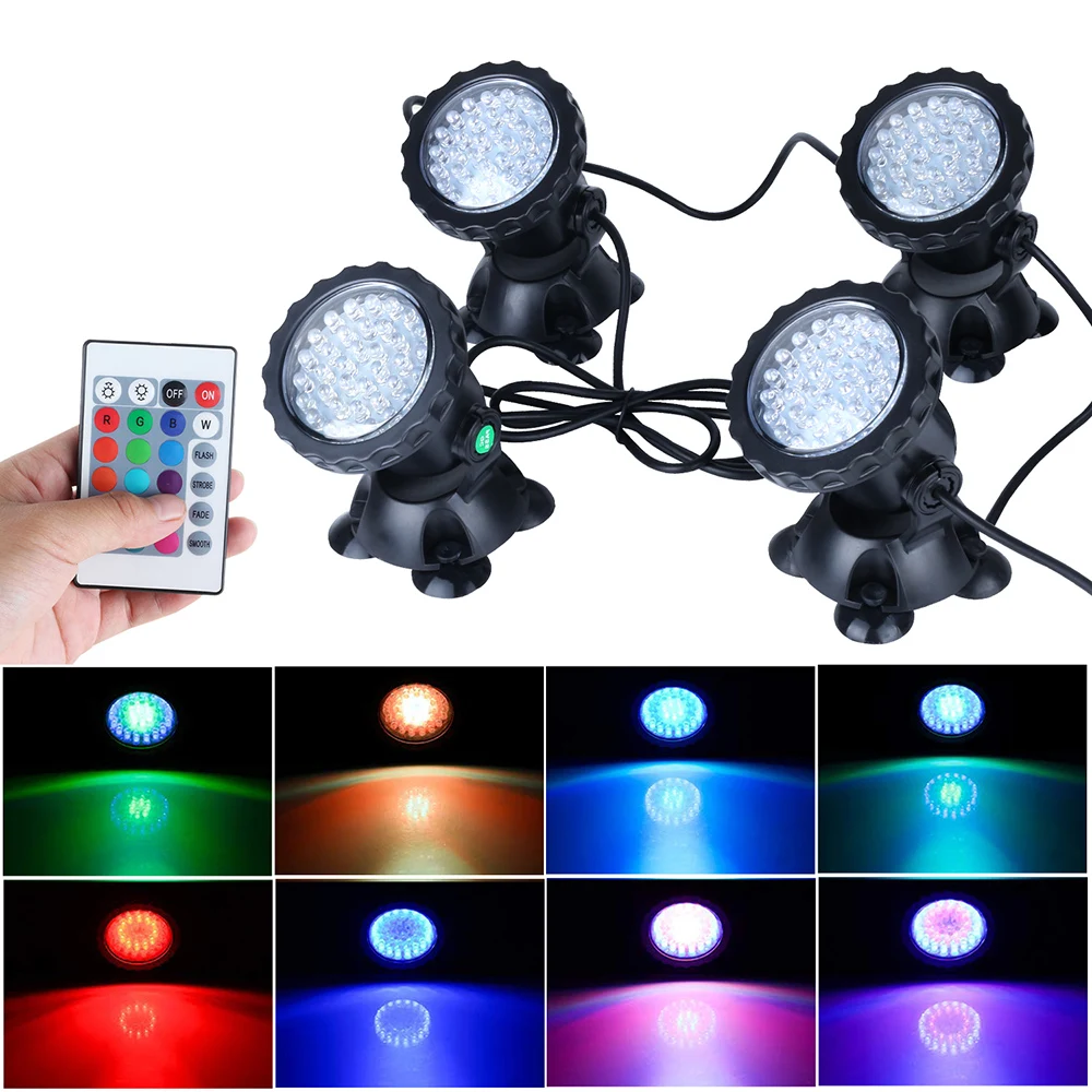 

Submersible Spotlight Lawn Light Waterproof IP 68 with 36-LED Bulbs 3.5W 16 Colors Changing Spot Light for Aquarium Garden Pond