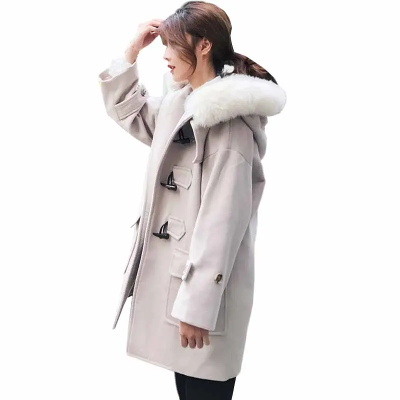 2019 Fashion Inverno Slim Cotton Hooded Fur Womens Winter