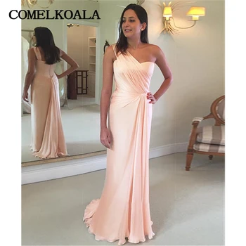 

Cheap Elegant Prom Dress Pink One Shoulder Formal Women Evening Dresses Long Modest Simple Sexy Backless Custom Party Gala Gowns