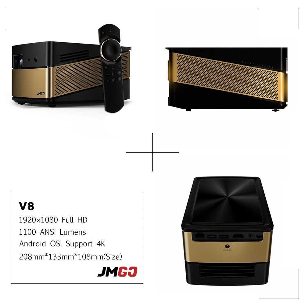 JMGO V8 Full HD Projector, 1100 ANSI Lumens, 1920x 1080 Resolution. Based on Android 4.4, WIFI, Bluetooth. 4K Video Projector