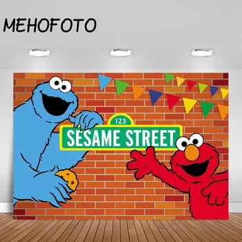 

MEHOFOTO Sesame Street Bricks Wall Backdrops Elmo World Birthday Party Custom Photography Backdrop for Photo Studio Background
