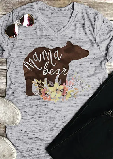 2018 Fashion Women T-Shirt V-Neck Short Sleeve For Women New Mama Bear Letters Print Female Spring Casual Ladies Tops Mom Tee