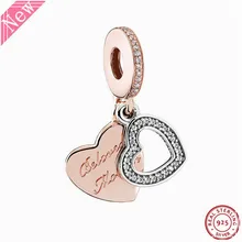 Любимый кулон для матери Шарм бусины для женщин ювелирные изделия 14ct роза с серебром 925 прозрачный CZ DIY Fit PANDORA Подвески FL383R
