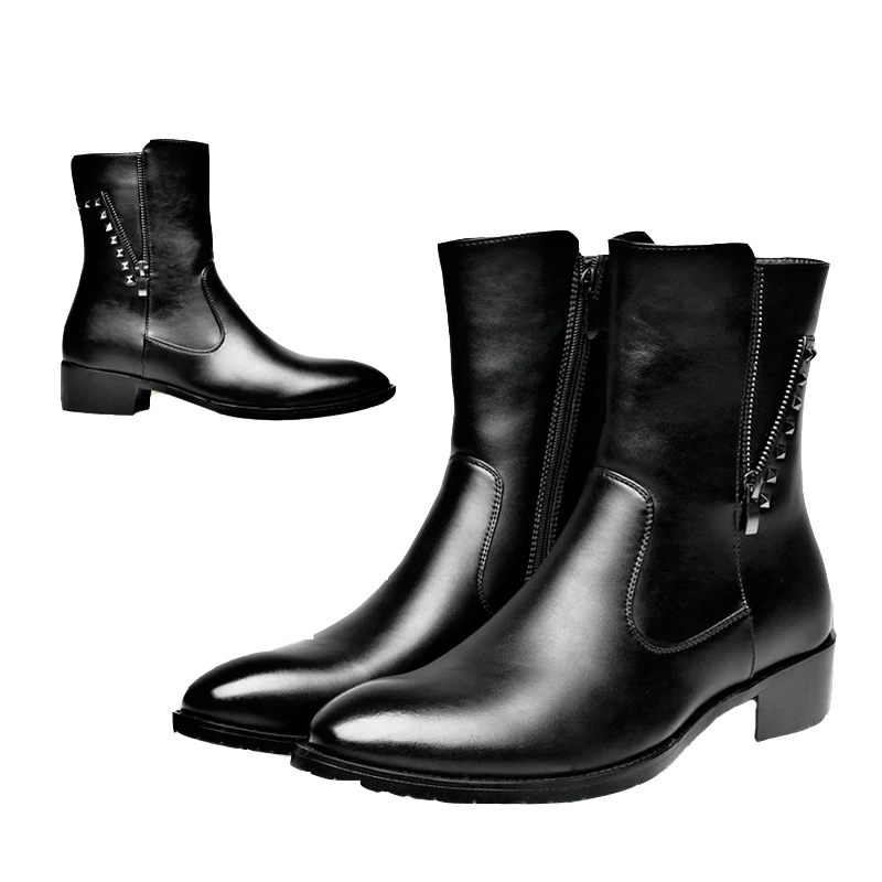Boots autumn winter warm velvet European American leather boots male Korean version British rivet boots men's trend riding boots