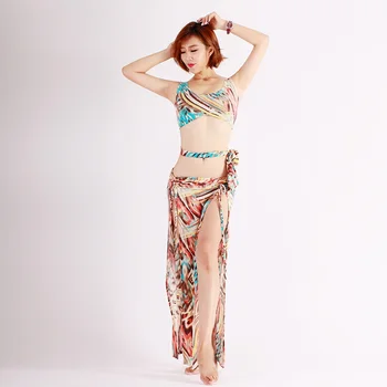 

New belly dance clothes sexy spandex Deed V neck bra top+long skirt 2pcs belly dance suit for women belly dance set