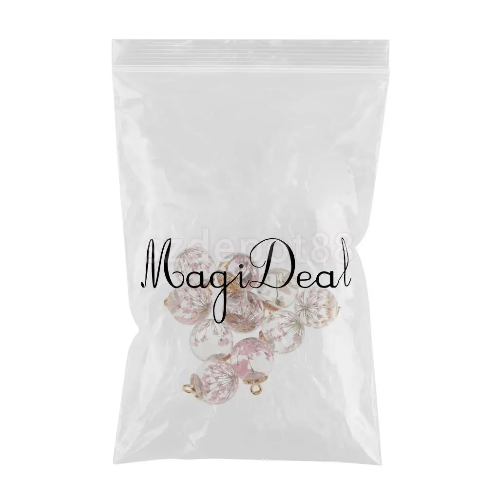 10pcs Dried Flower Glass Ball Pendant with Flower Cap DIY Earring Dangle Craft Findings Loose Beads