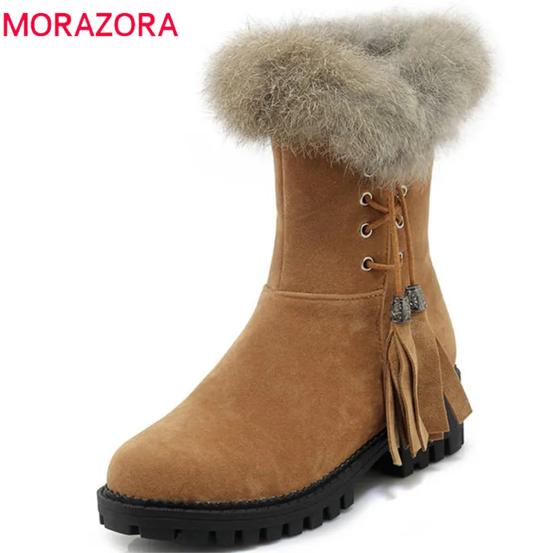 Женские зимние ботинки из флока MORAZORA однотонные теплые с круглым носком на