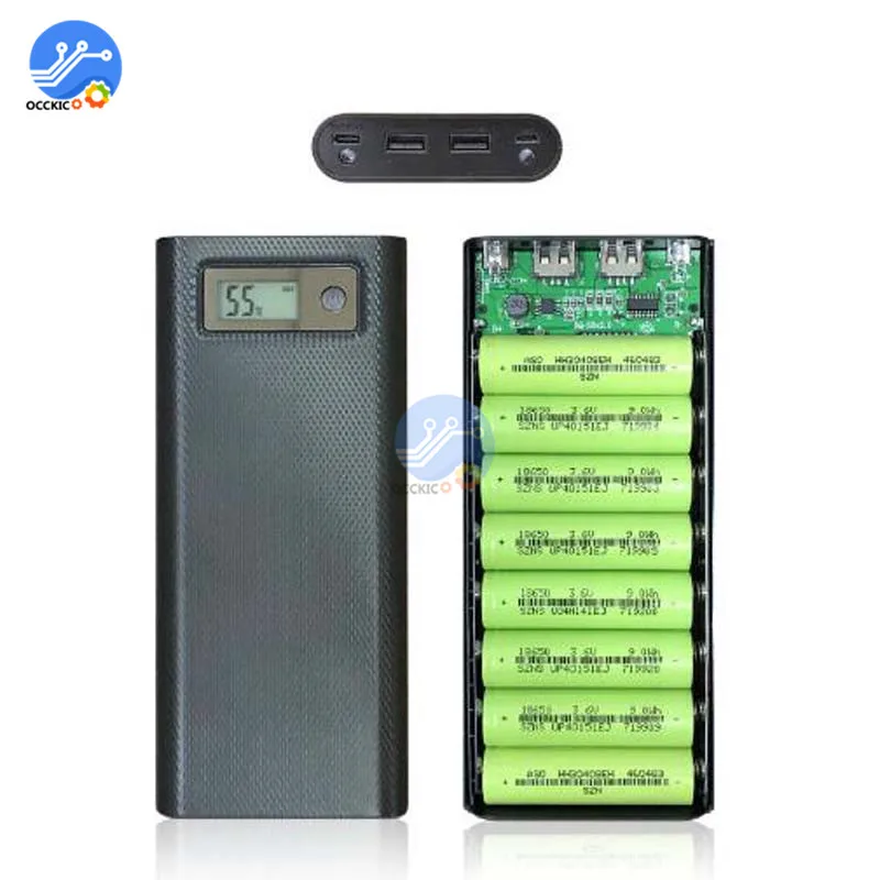 8x18650 батарея зарядное устройство коробка power Bank держатель Чехол Двойной USB lcd