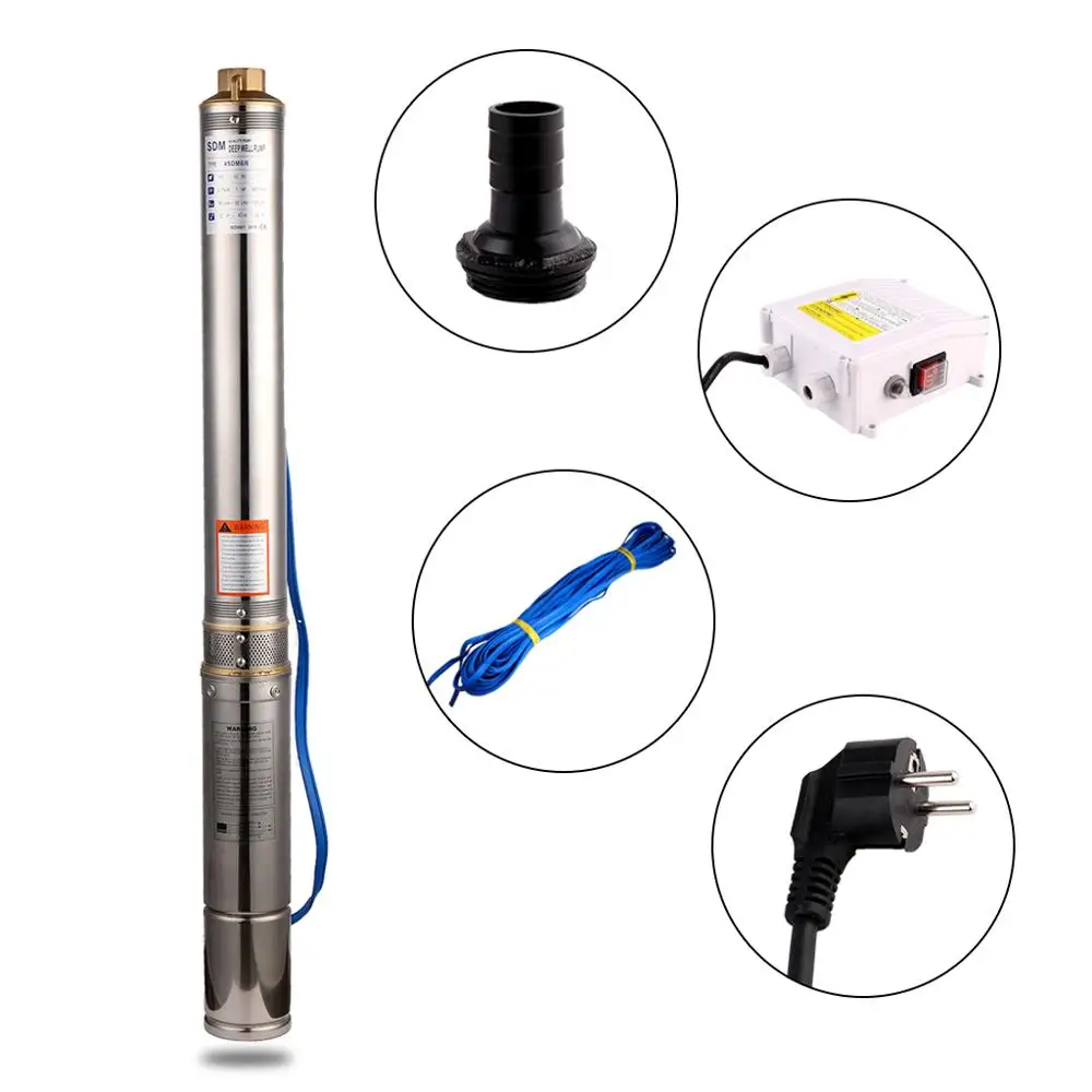 

SHYLIYU Stainless Steel Submersible Pump 4"OD Pipe 1.25" Outlet Deep Well Bore Hole Pump 220V/50Hz 0.55KW 0.75Hp With Blue Cable