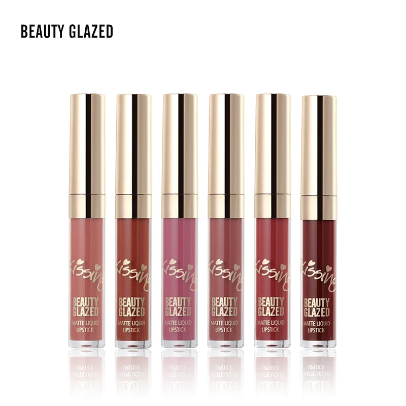 BEAUTY GLAZED Brand Lip Makeup Matte Lip Gloss Easy To Wear Long-lasting Lip Gloss Waterproof Lip Cometics 6 Colors In 1 Set