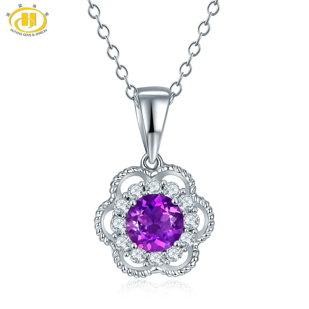 

Hutang Stone Jewelry Natural African Amethyst Solid 925 Sterling Silver Pendant Necklace Fine Jewelry For February Birthstone