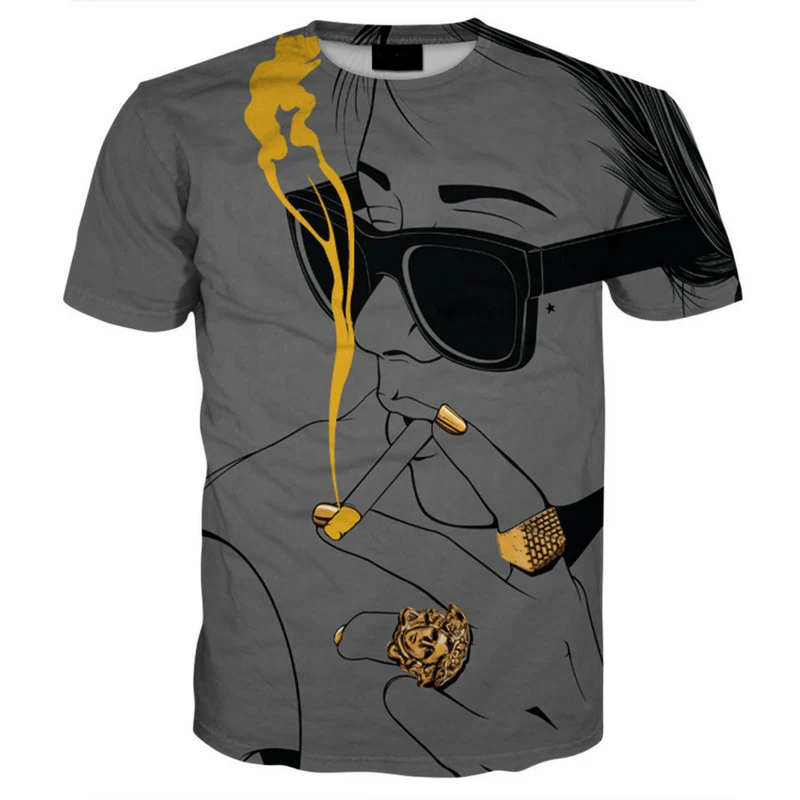 Liu Maohua 2018 Summer New Fashion Men's Wear Women's Golden Smoke Funny 3D Print Casual Cool T-Shirt | Мужская одежда