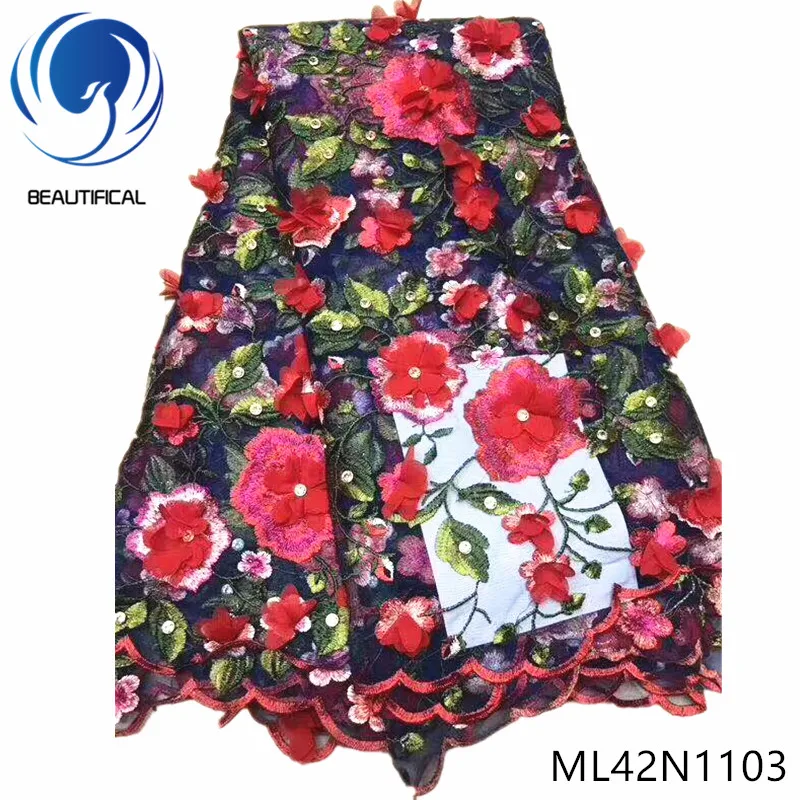 

Beautifical 3d lace french fabrics Latest style 3d flowers net lace fabric for wedding 5yards/lot nigerian lace stones ML42N11