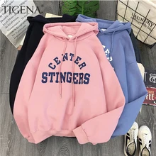 TIGENA бархатные теплые негабаритные толстовки, Женская толстовка, Poleron, зимняя Kpop, Топ с длинным рукавом, толстовка с капюшоном, женская, синяя, розовая