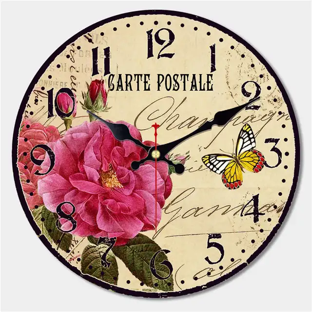 Pink Rose Design Round Clock Home Decor Silent Cafe Office Kitchen