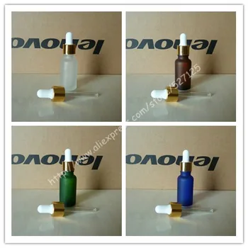 

20ml frosted clear/green/brown/blue glass bottle with shiny gold ring black/white rubber cap,essential oil bottle.