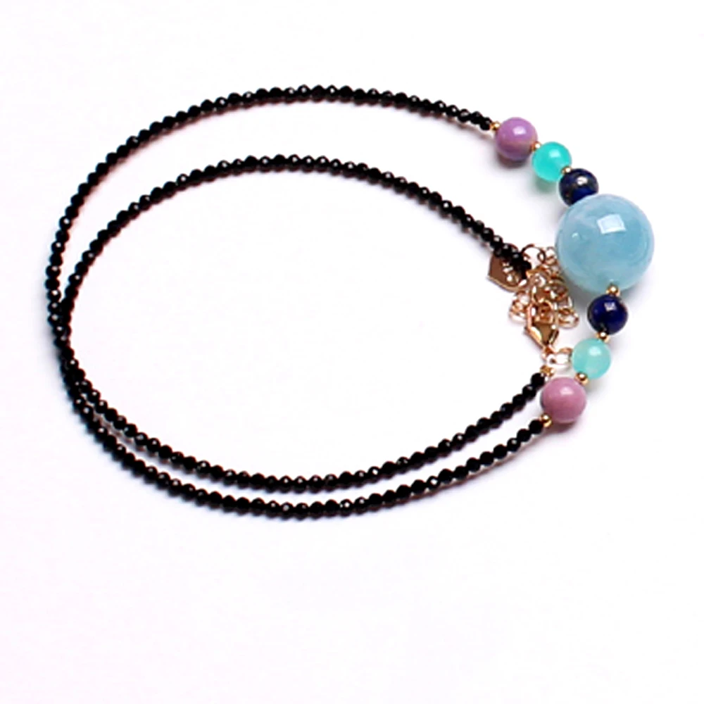14 мм натуральное аквамариновое ожерелье Турмалин шпинель ожерелье цепь для женщин ключицы цепь
