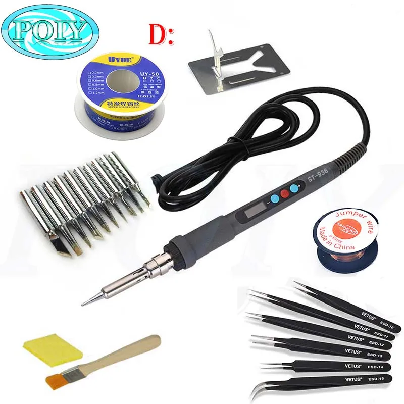 

ST936 60W Electrical Soldering Iron Rework Welding Gun Tool LED Digital Adjustable Temperature Soldering Station 220V 110V