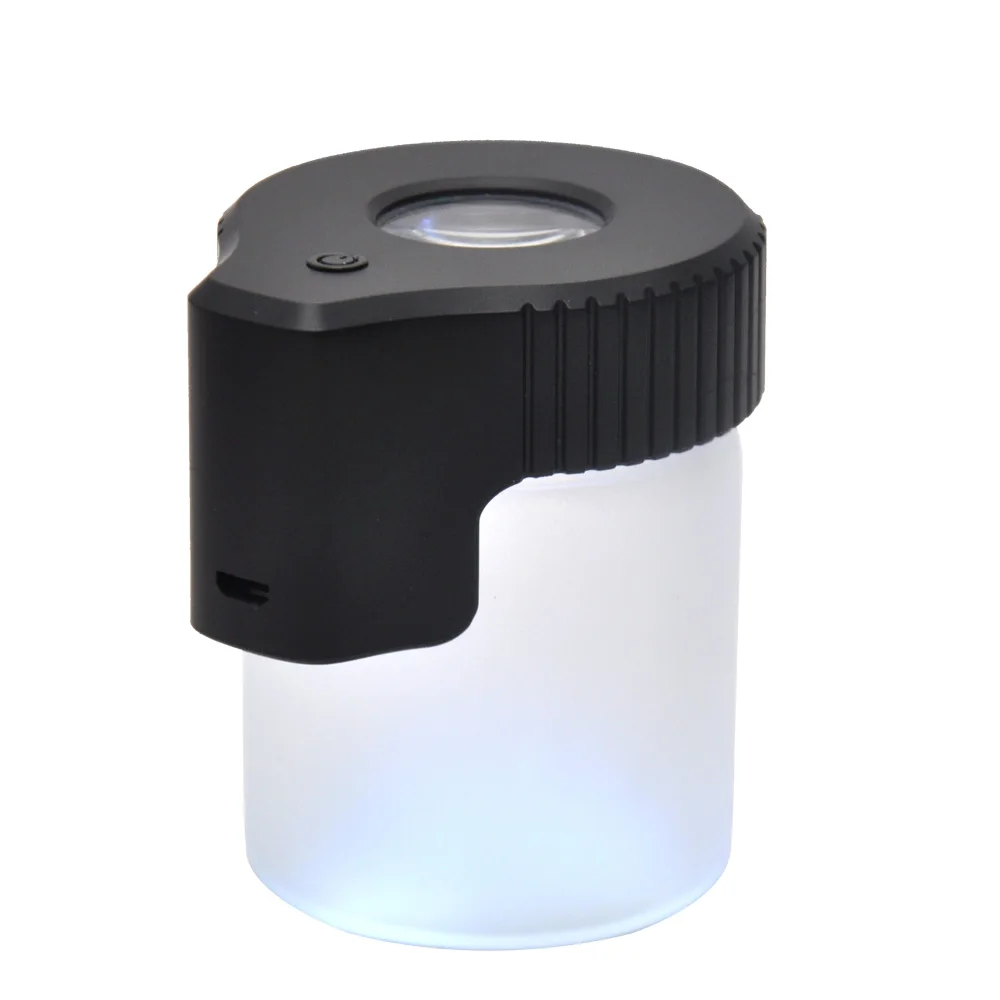 Светодиодный светильник из HORNET пластика и стекла, герметичная увеличительная банка для хранения, контейнер для просмотра 155 мл, многоразовая пластиковая коробка для таблеток - Цвет: Black