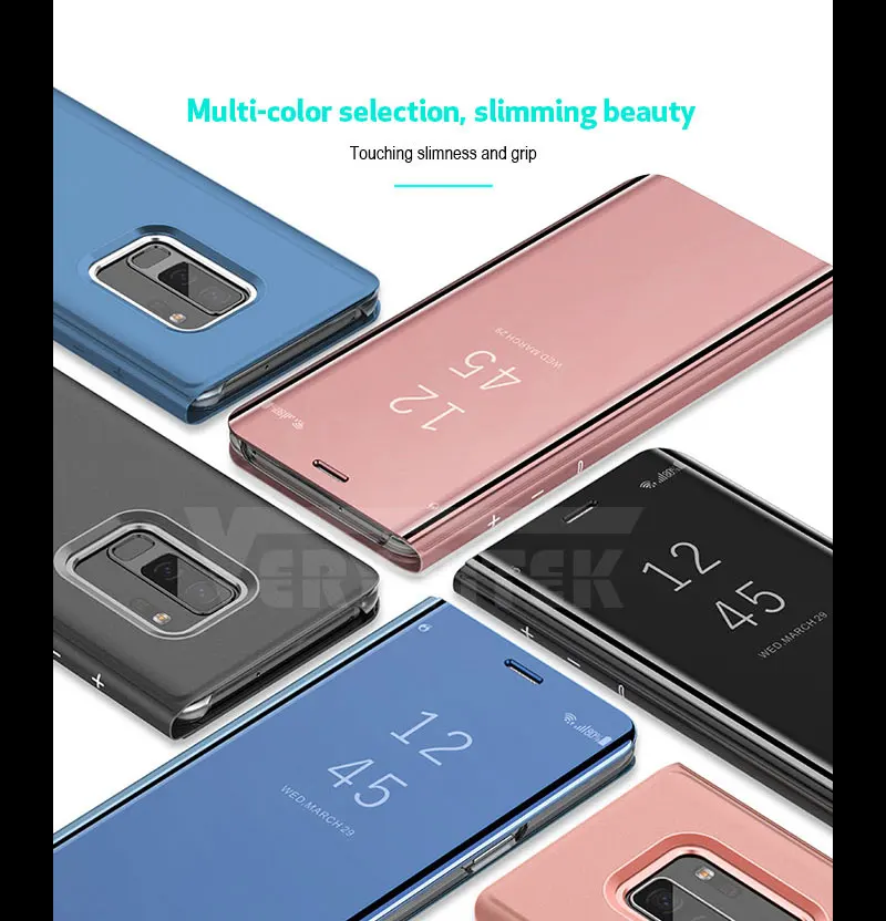 For Samsung Galaxy S9 S8 Plus S7 S6 edge A8 2018 Case Luxury Flip Stand Clear View Mirror Phone Cover For iphone X 8 7 6s 6 plus (15)