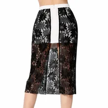 Elegante Sexy Summer Negro Adulto Flor de Tul de Malla Midi Mujeres Beach Sun Hendidura Faldas Mujer Dama Femenino Femme Femininas 2016