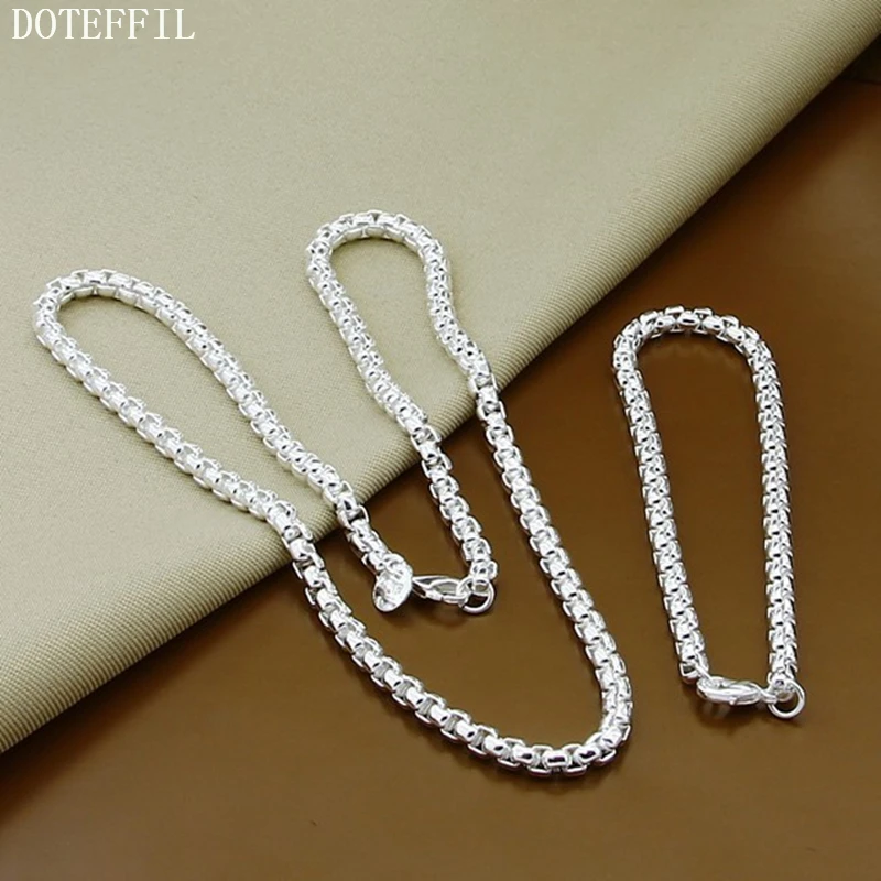 

6mm Bracelet Necklace Chain Sets 2019 New Arrival Fashion Bracelet Necklace 925 Silver Color Box Party For Men W Gifts