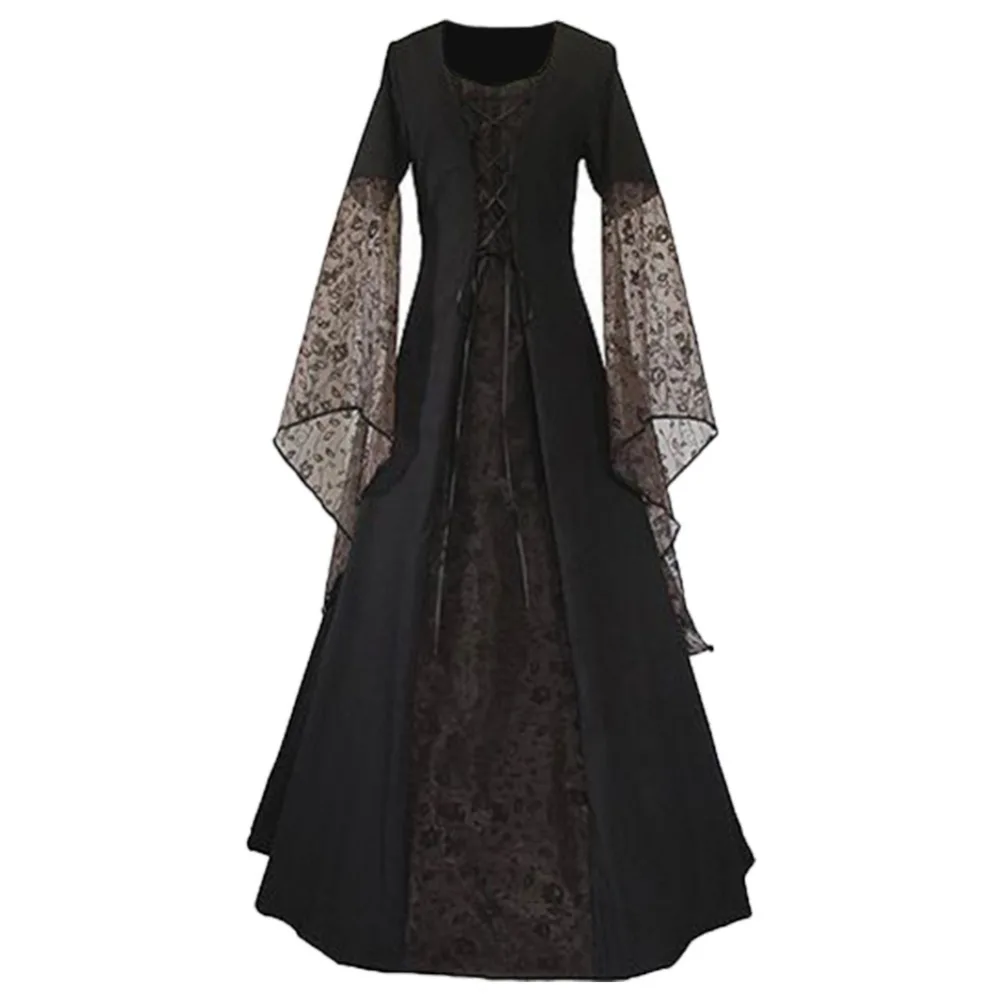 Women Lace Up Vintage Long Dress Renaissance Women's Costume Medieval ...