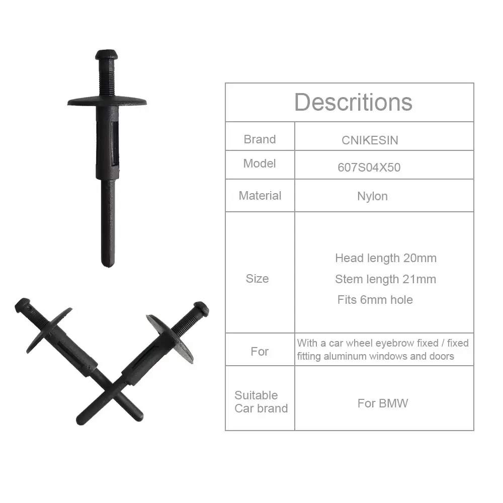 CNIKESIN 50 шт. S04 6 мм Размер отверстия авто крепеж колеса арки накладка нейлон заклепки клипсы для BMW X3 X5 X6 51777171004